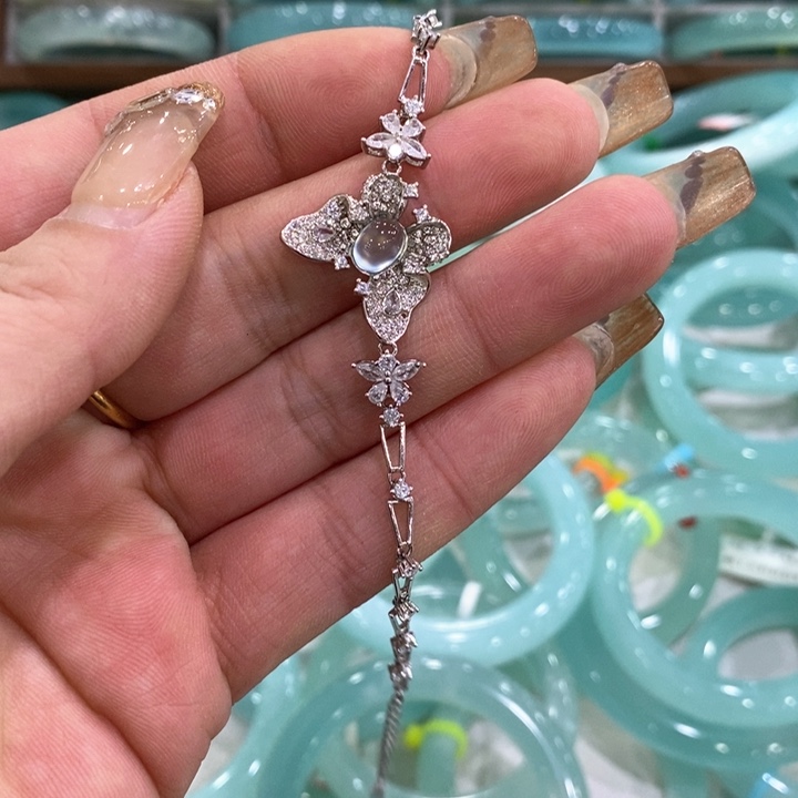 蛇纹石玉手链银S925镶嵌