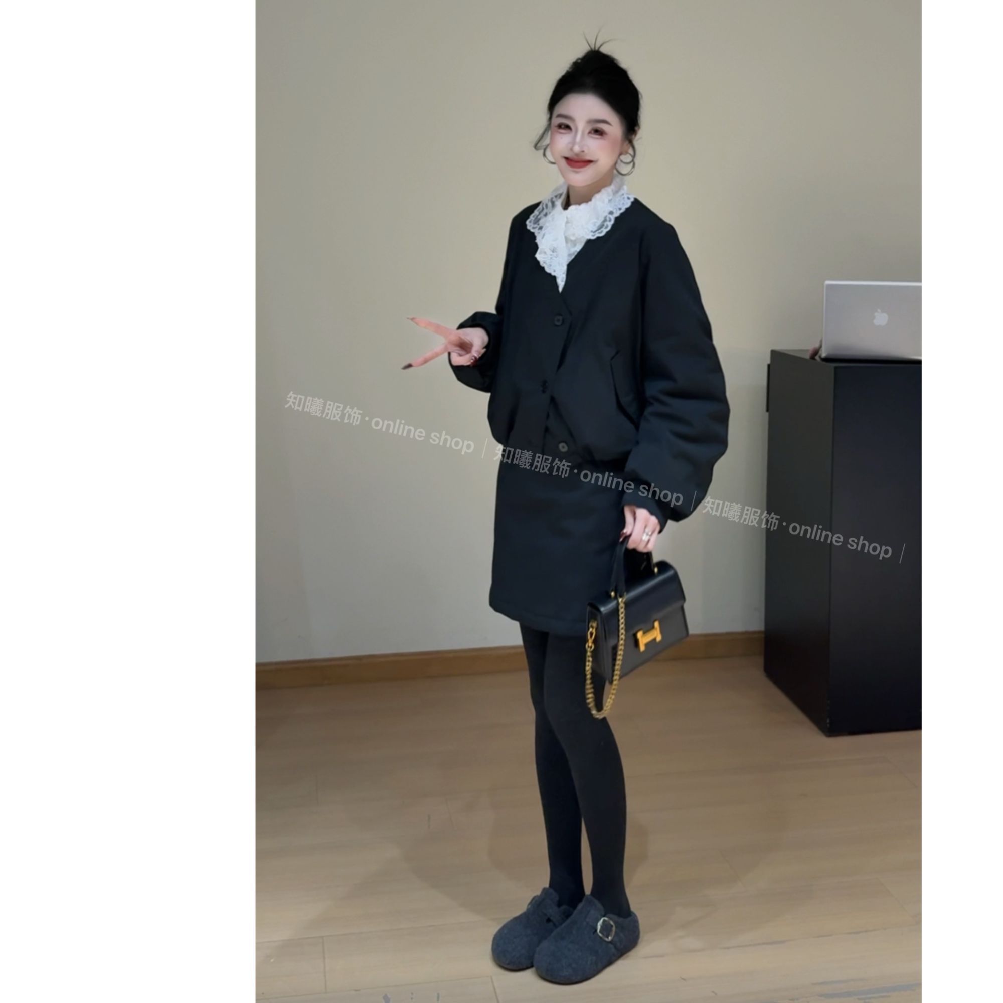 9180【年装】冬季新款韩系休闲百搭时尚简约90白鸭绒短款羽绒服套装