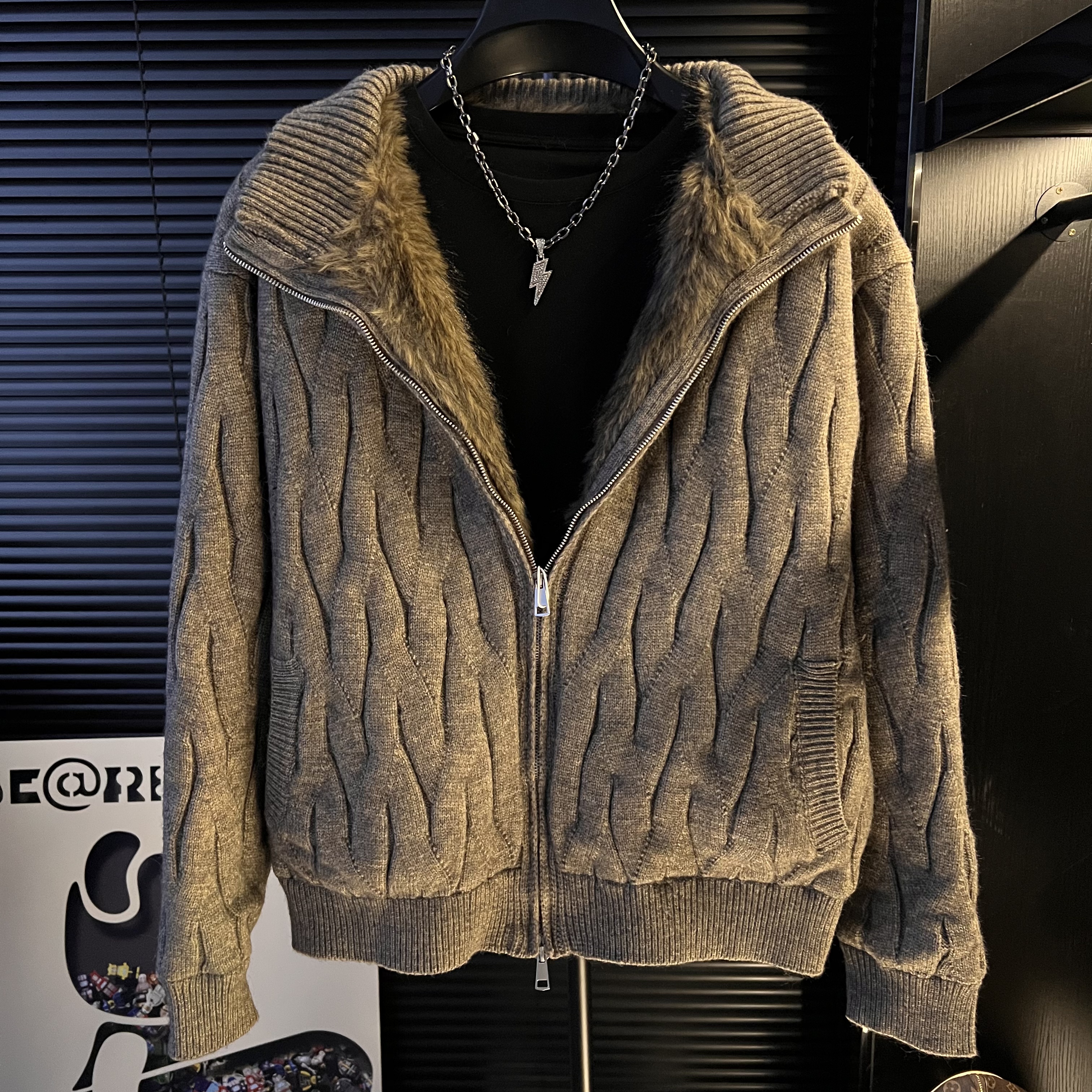 dan-立领棕色加绒潮流保暖夹克男士上衣潮流爆款