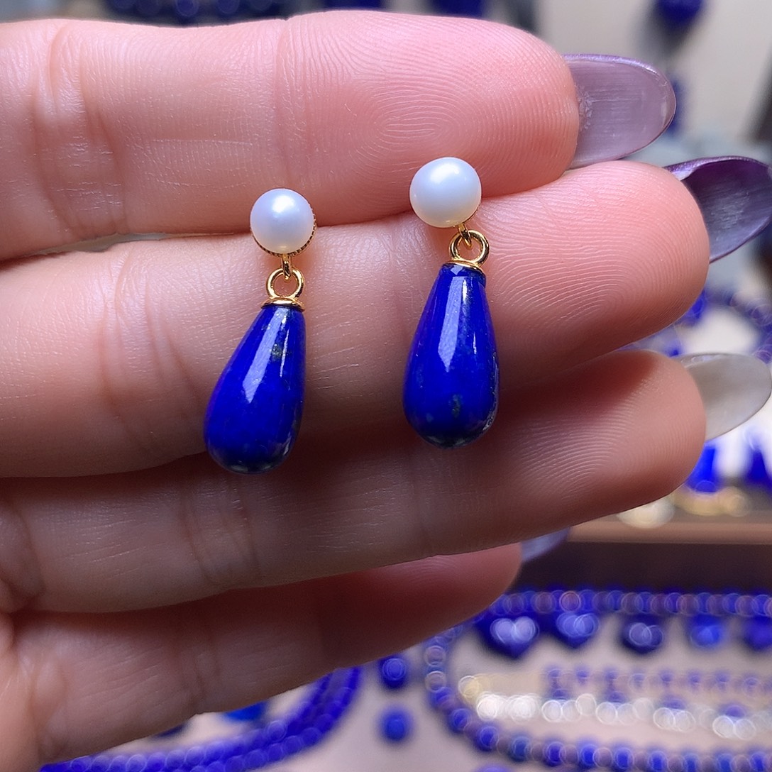 青金石银S925镶嵌耳饰