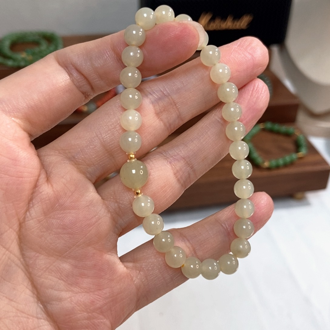 手链银S925镶嵌和田玉福利6mm黄口