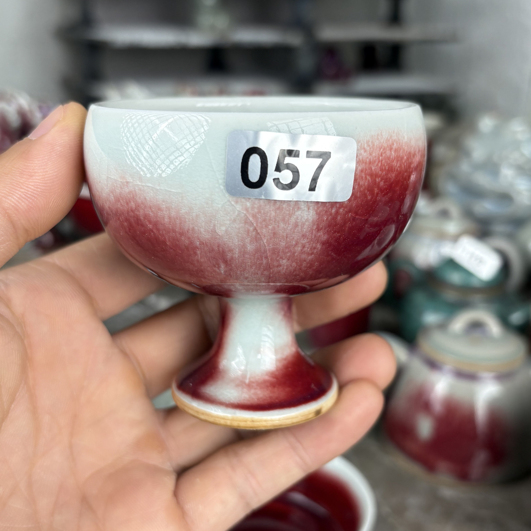 057高足杯纯手工拉坯钧瓷原矿玉石釉主人杯一物一拍茶杯陶瓷