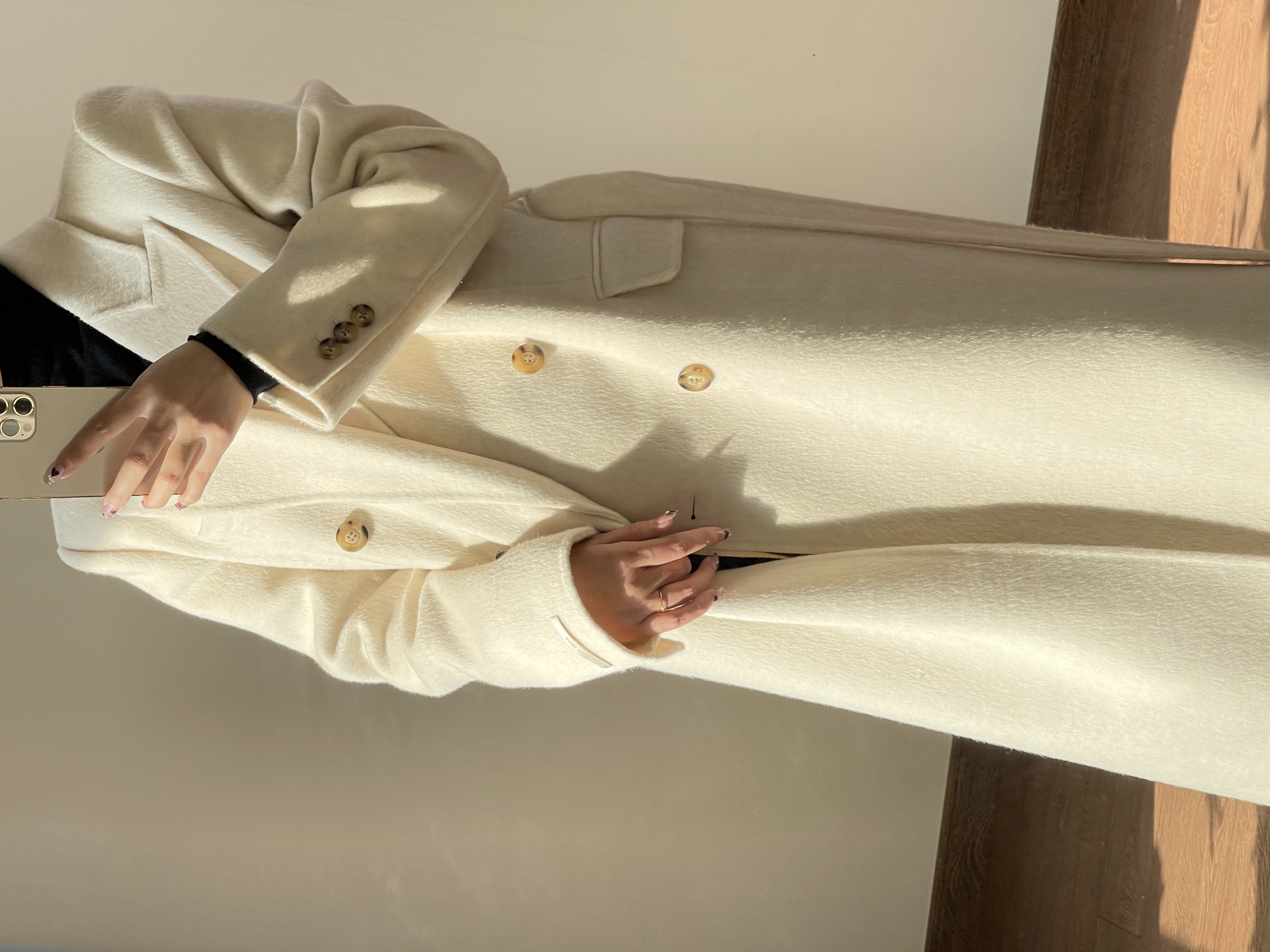 正肩纯白色大衣双面长款毛呢新百搭网红女秋冬西装气质中长款韩版