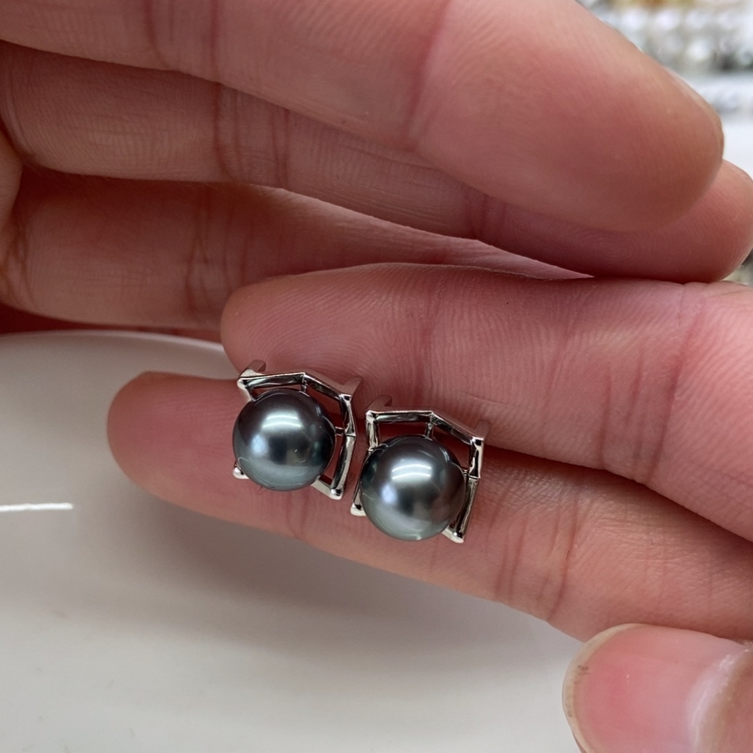 海水珍珠耳饰银S925镶嵌