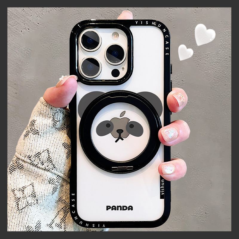 可爱大熊猫适用苹果16ProMax手机壳新款360旋转磁吸支架iPhone15