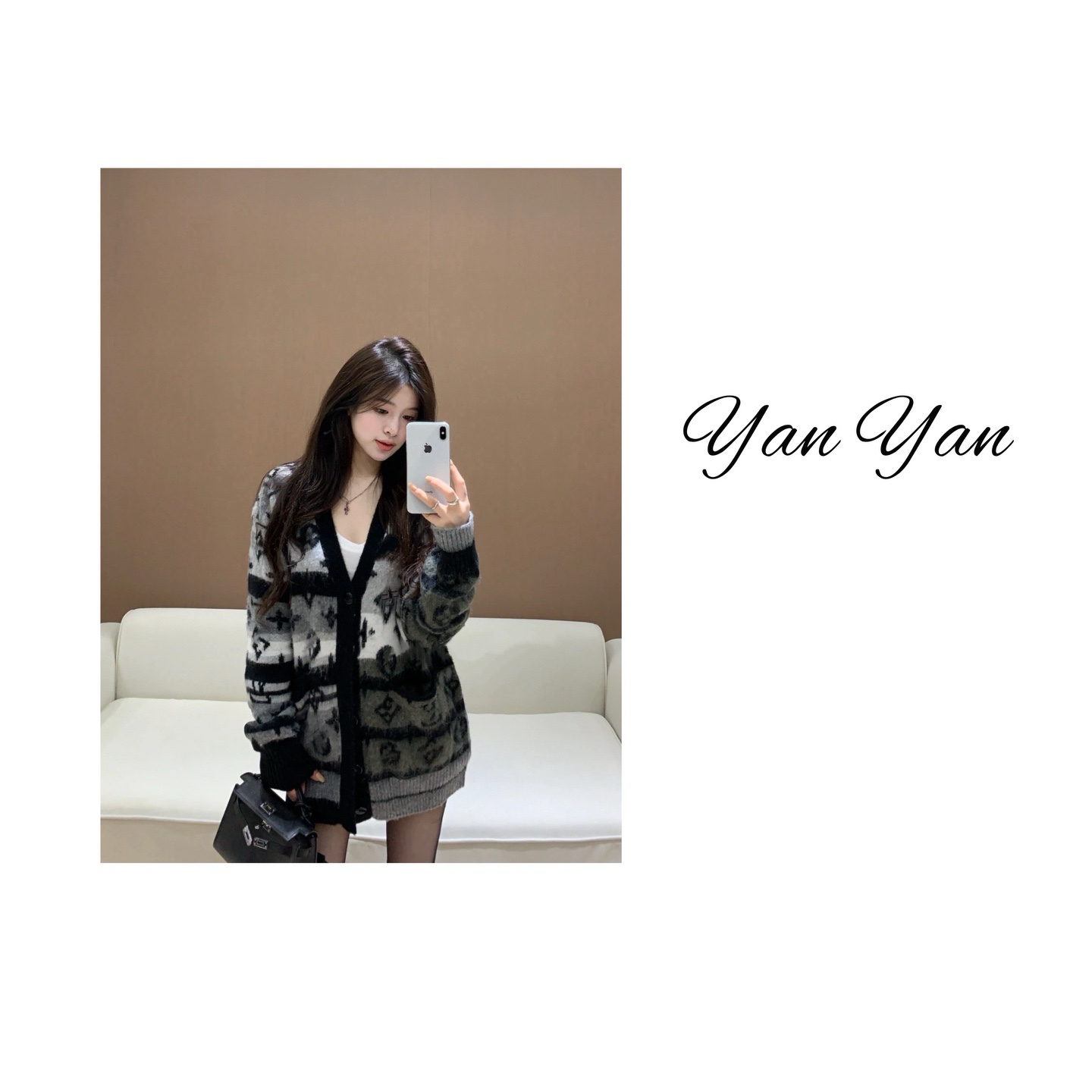 V领老花轻奢上衣开衫外套-YY54