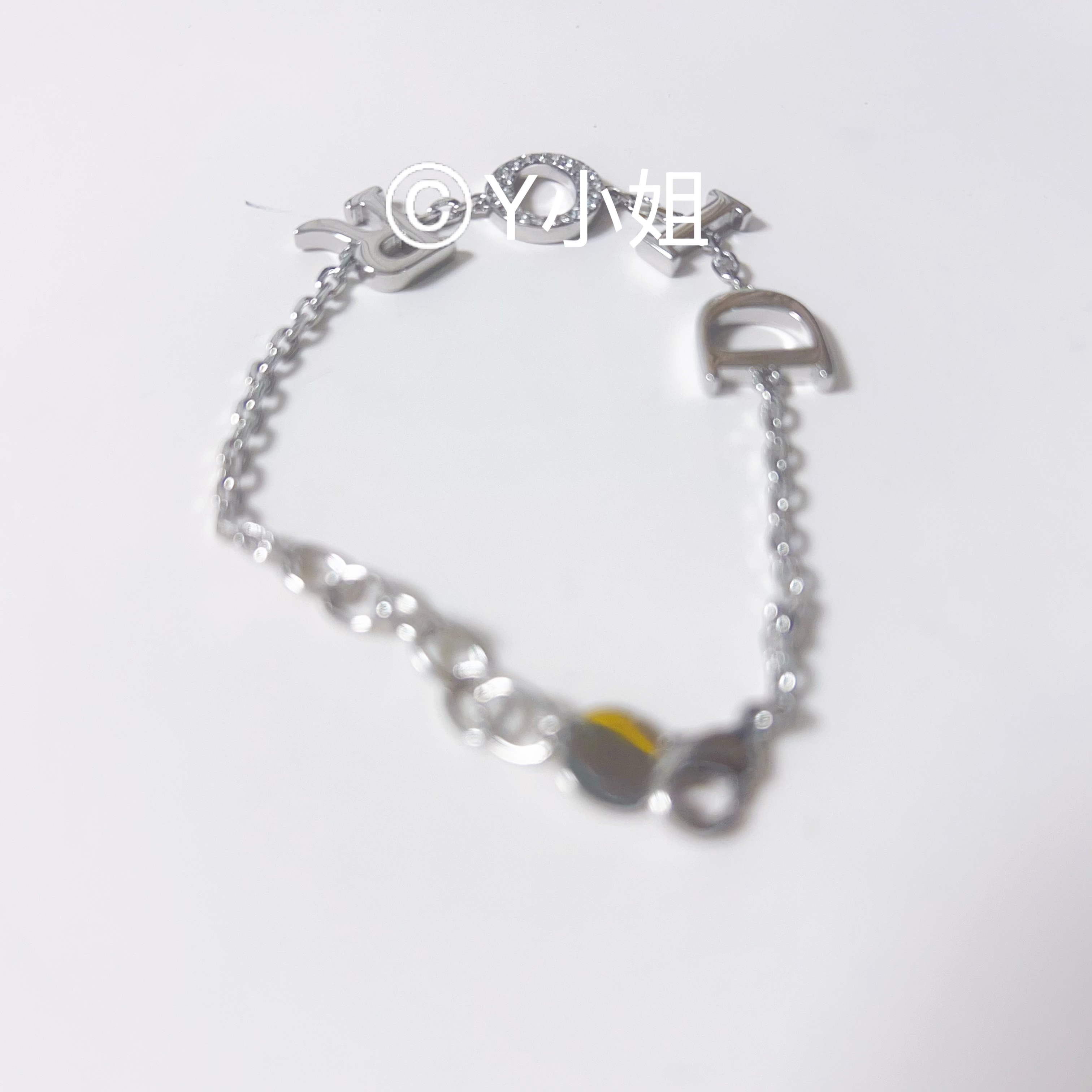 铜合金锆石手链 D家对版带标满钻O字母手链白金色S09