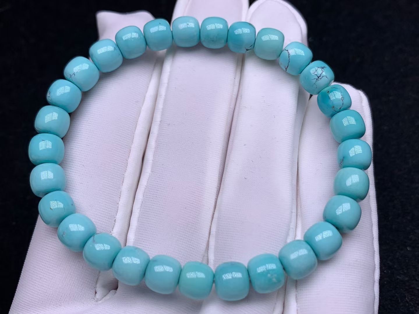 瓷釉级蓝绿料绿松石老型单圈手链，直径6.5+，瓷色好，整体干净