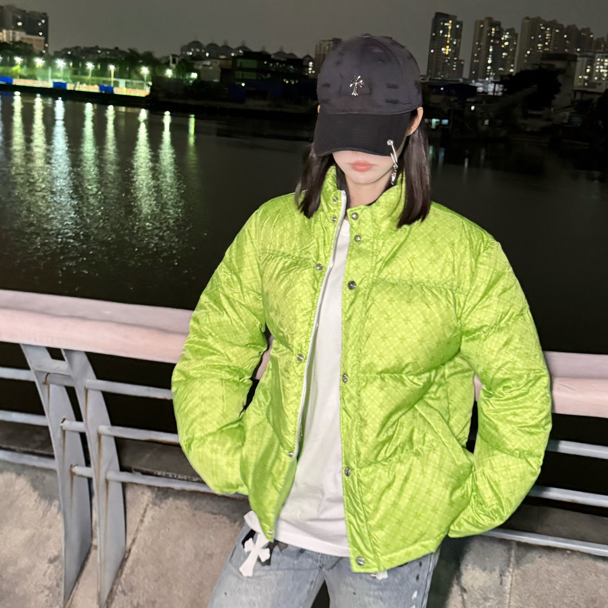 【肥婷专属】2025秋冬新款加厚800蓬青苹果绿鹅绒外套9943