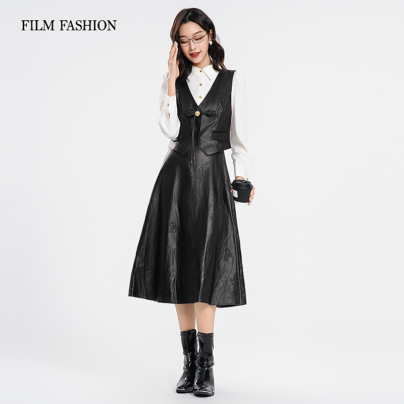 【珊珊专属】一电影一时装秋季新款皮连衣裙女（两件套）FFIL133443