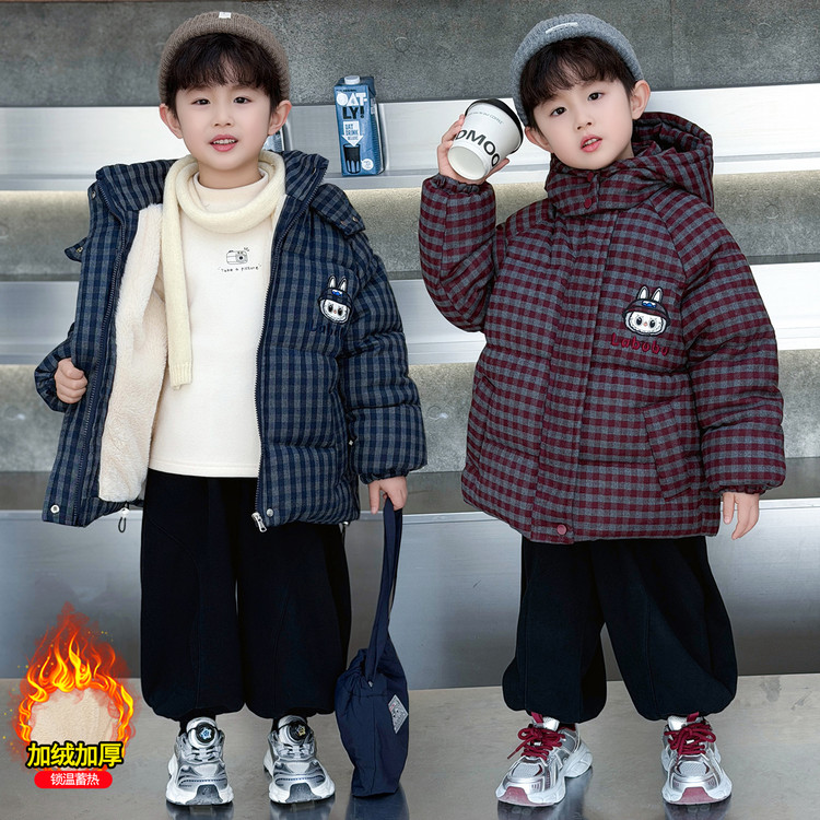 男童冬装加绒外套2025新款加厚棉服儿童冬季保暖帅气棉袄男孩棉衣