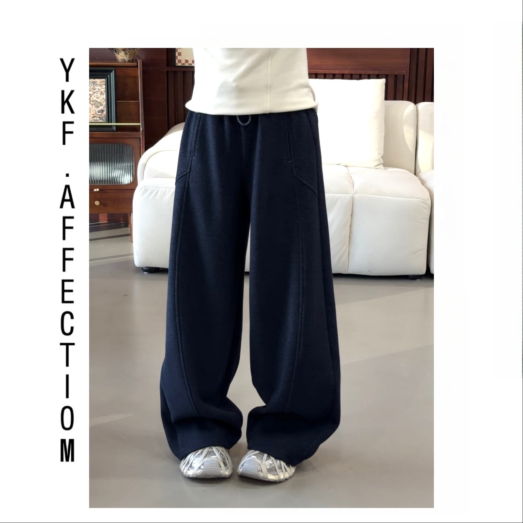 （自由自在裤）490克松紧腰抽绳休闲醋酸羊毛阔腿裤10366