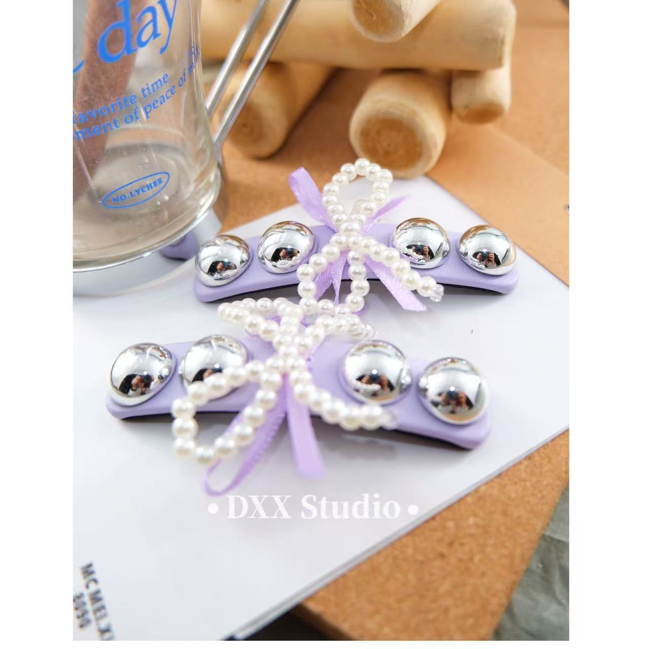 小众设计紫色系蝴蝶结一对装发饰45613