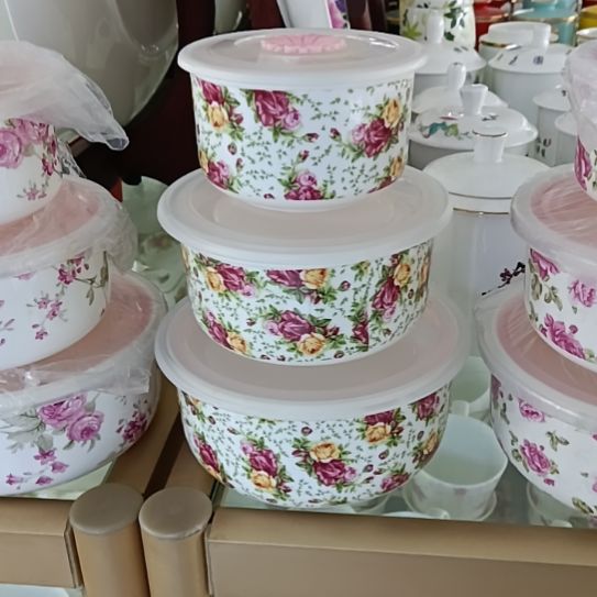 新疆西藏包邮小玫瑰花骨质瓷三件套保鲜碗