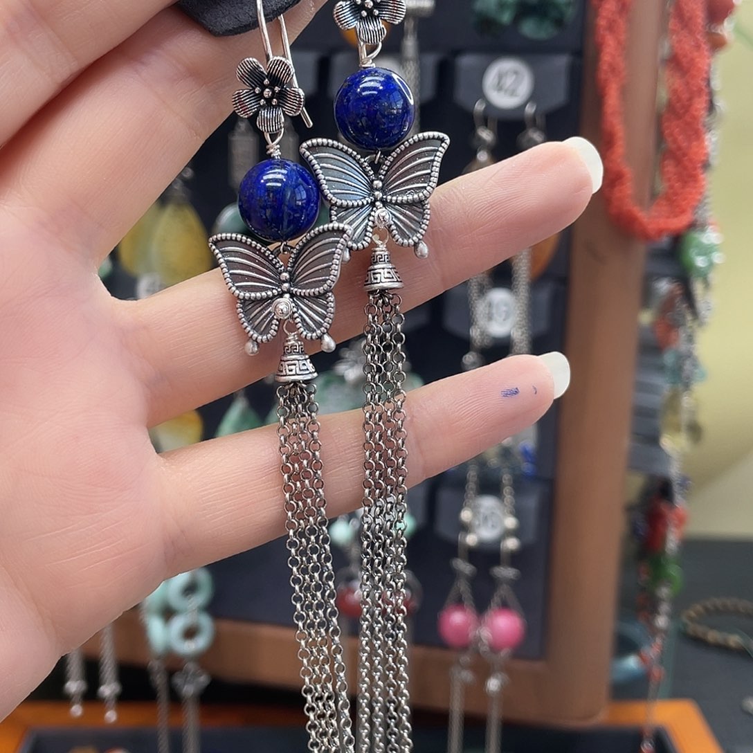 青金石耳饰银S925镶嵌紫*063yjjhhhh