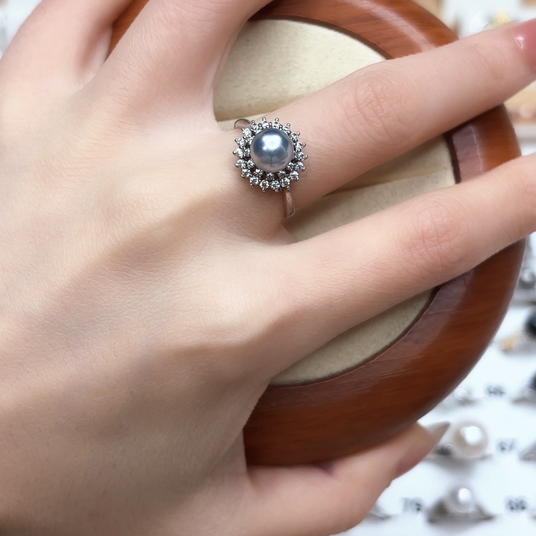 刂***小戒指银S925镶嵌海水珍珠