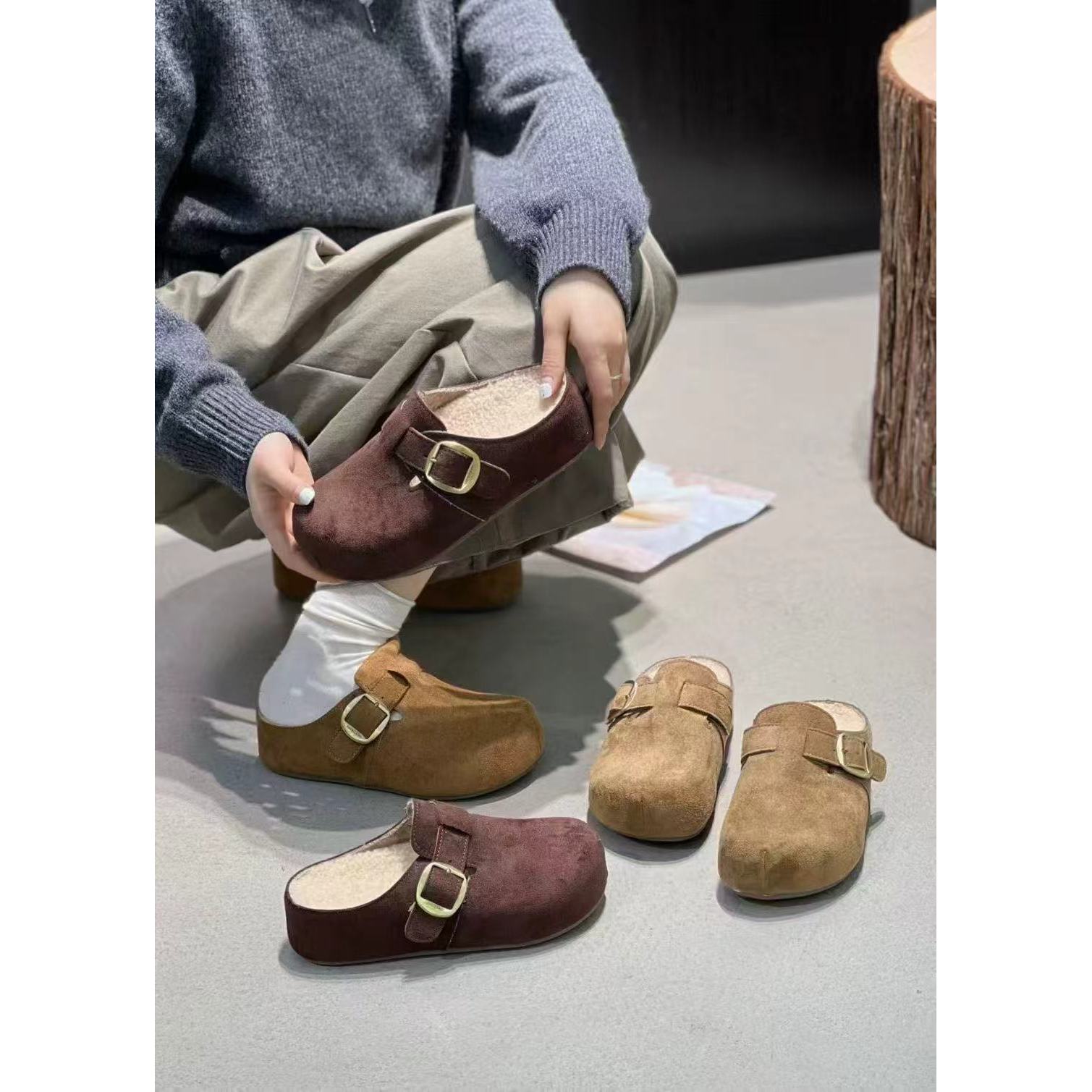 33651-1法式复古简约百搭圆头勃肯半拖鞋