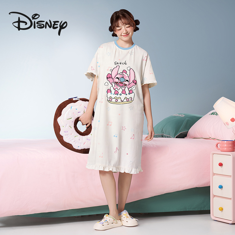Disney/迪士尼爆款史迪仔新款睡衣夏季短袖女款睡裙可外穿家居服