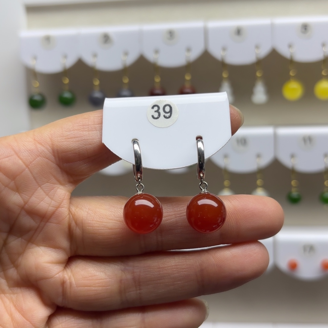 玛瑙/玉髓银S925镶嵌耳饰