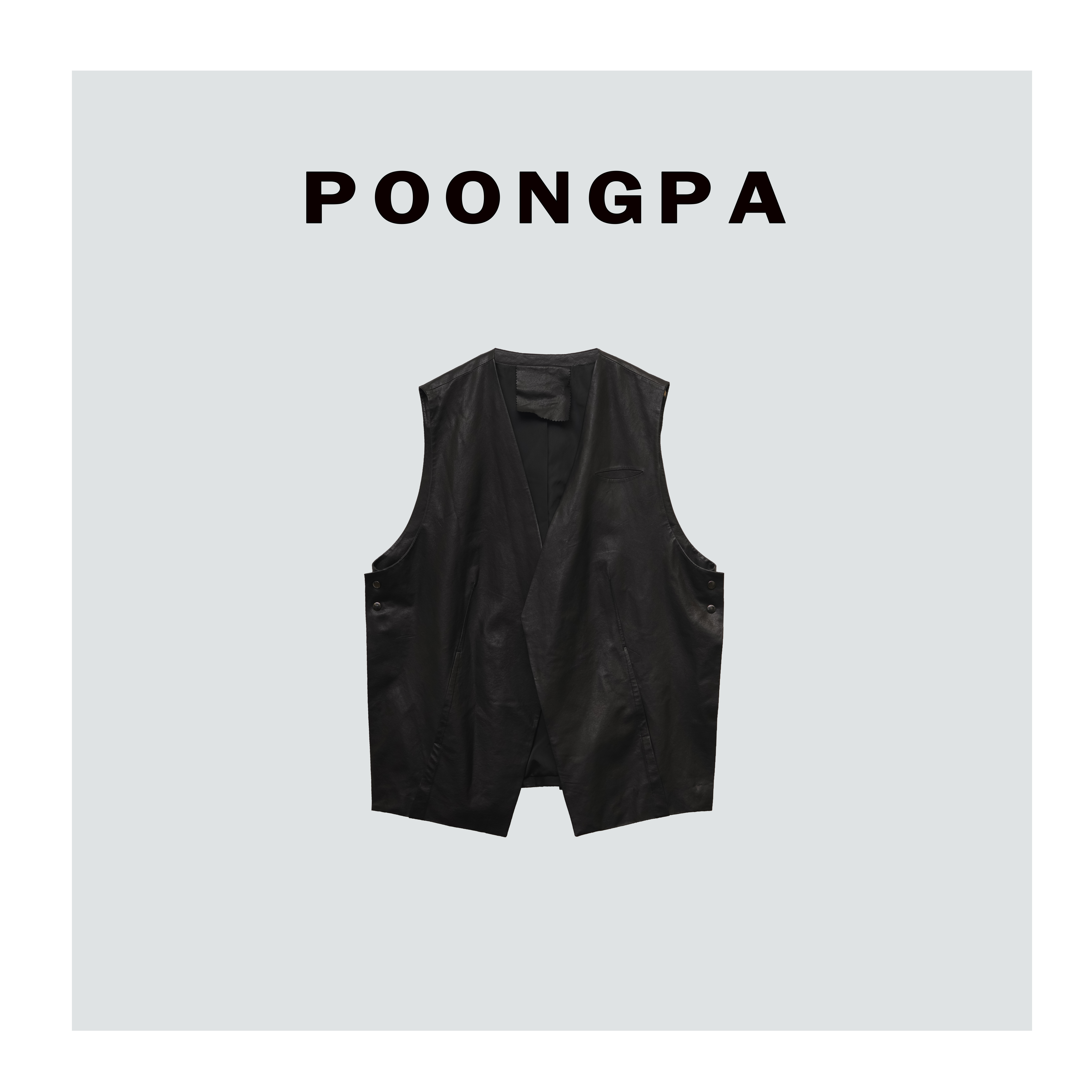 POONGPA/“独特老钱”高级自由宽松版羊皮马甲/小众设计中大码显瘦
