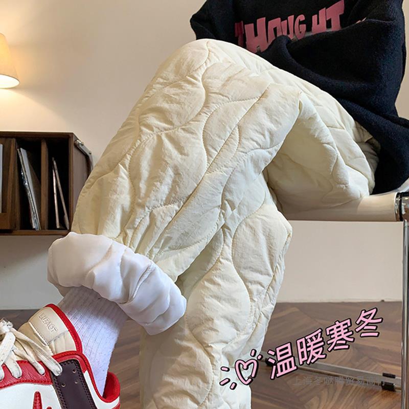 夹棉羽绒棉裤女冬外穿抗寒零下40度裤子宽松显瘦收腰防风保暖运