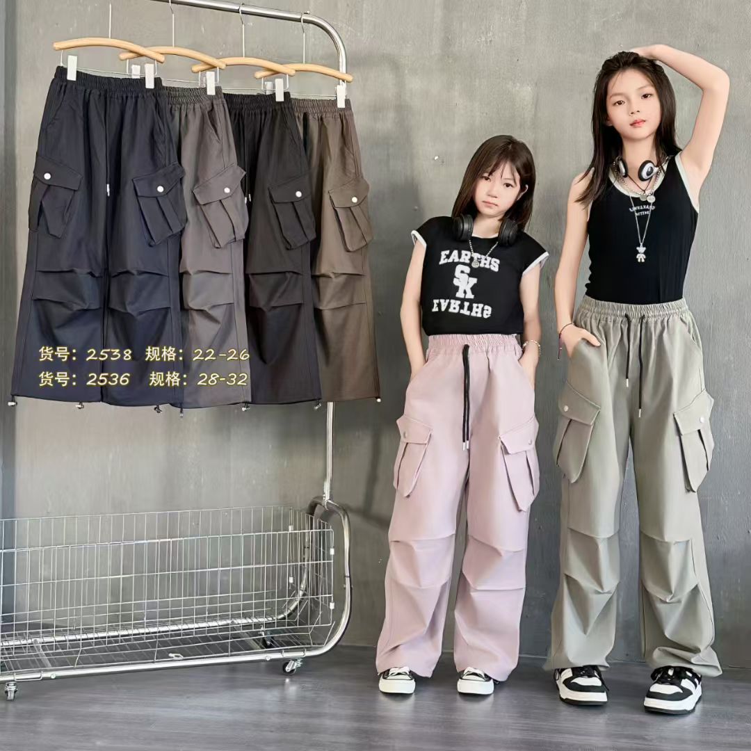 女大童秋季新款工装长裤休闲宽松外穿洋气裤子