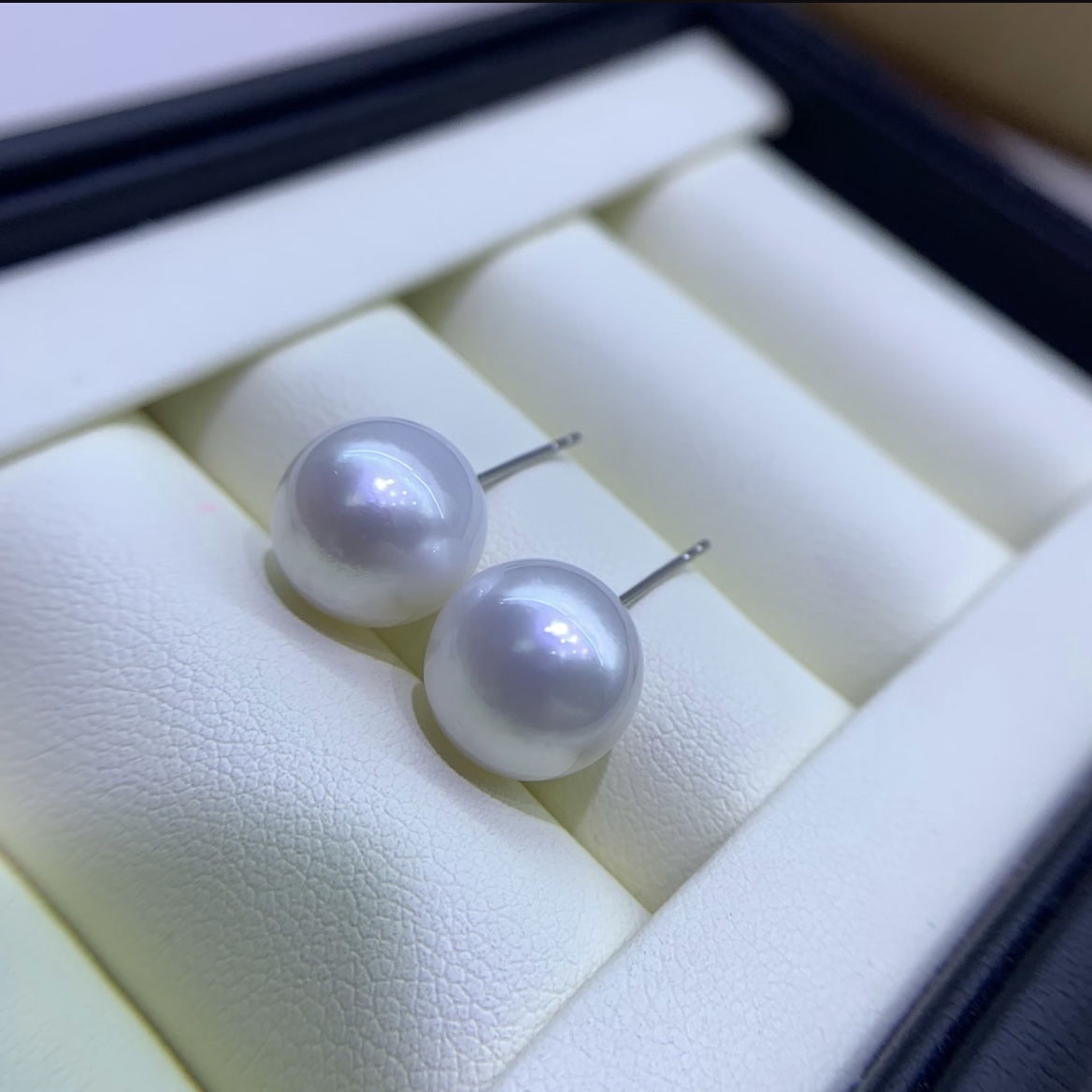 【大地】 天然淡水珍珠耳钉11-12mm极光气质高级款