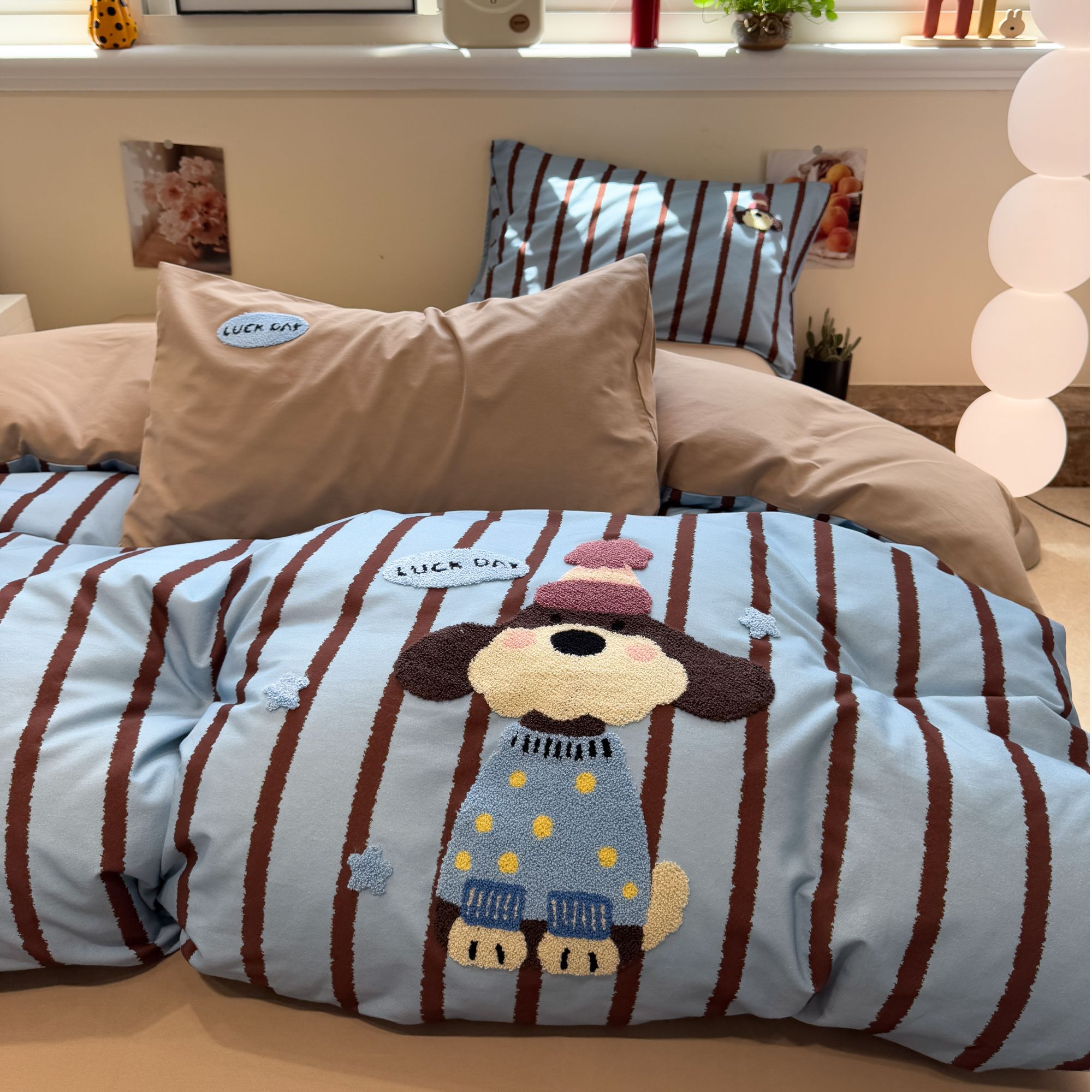 美玲 海盐雪纳瑞高端全棉长绒棉磨毛120支CR工艺刺绣工艺款四件套