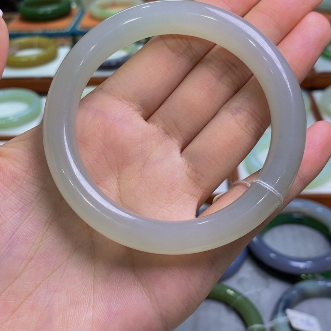 和田玉手镯未镶嵌青海高冰白晴59/60