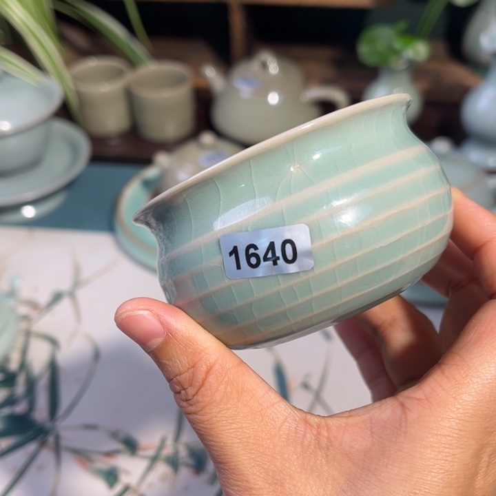 瓷片瓷1640手工弦纹缸杯瑕