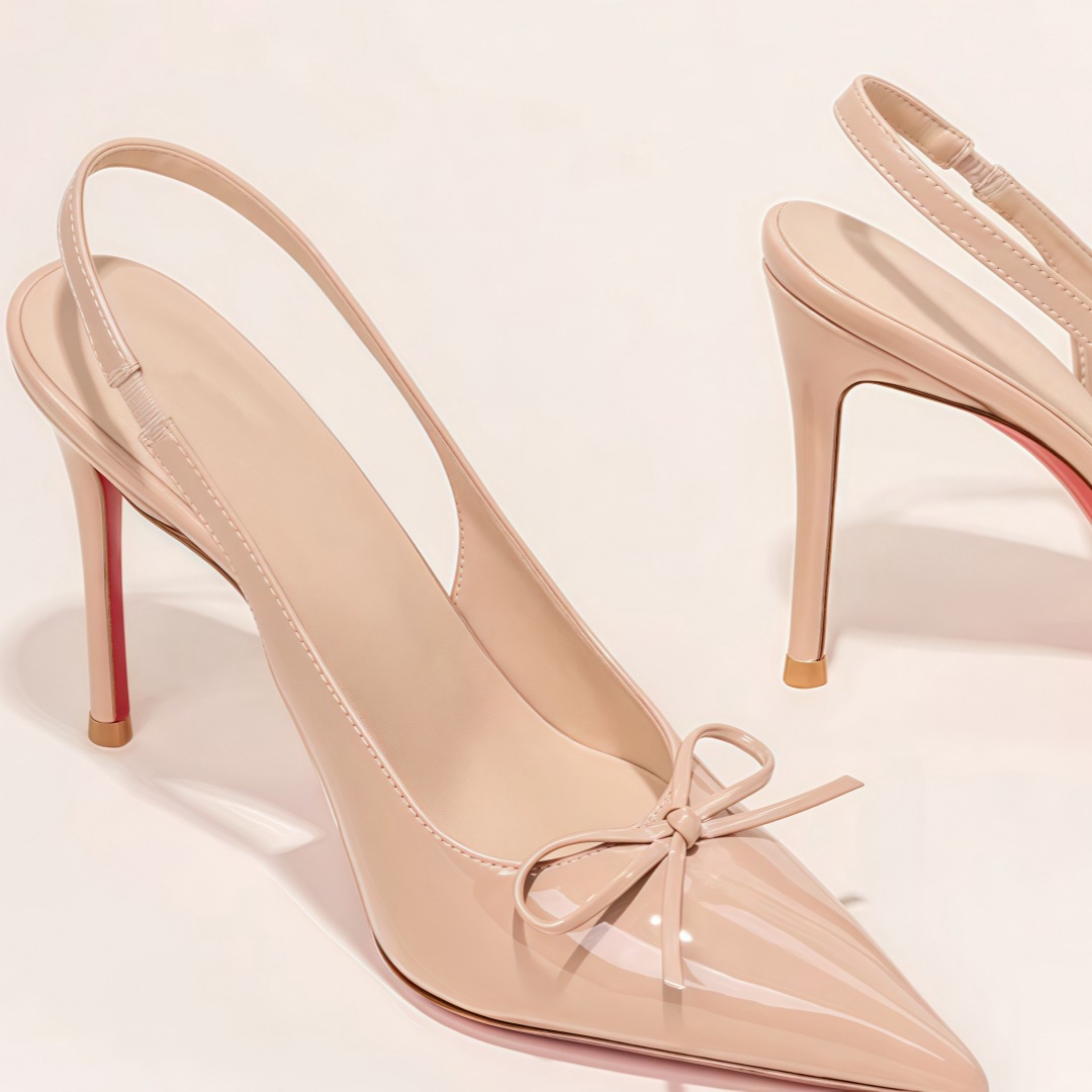 春夏秋季新款纯色包头结细跟尖头时尚高跟凉鞋女鞋红底单鞋