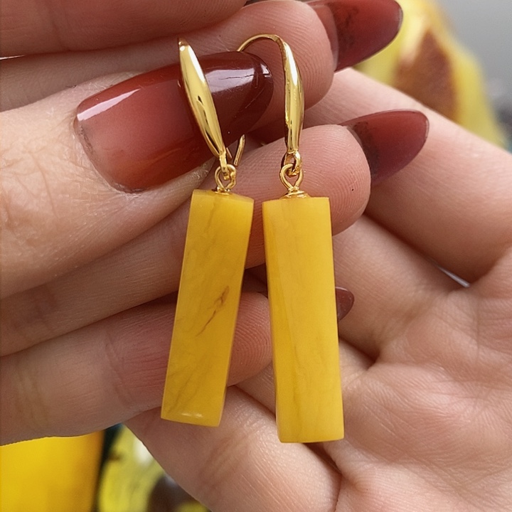 琥珀耳饰银S925镶嵌耳环