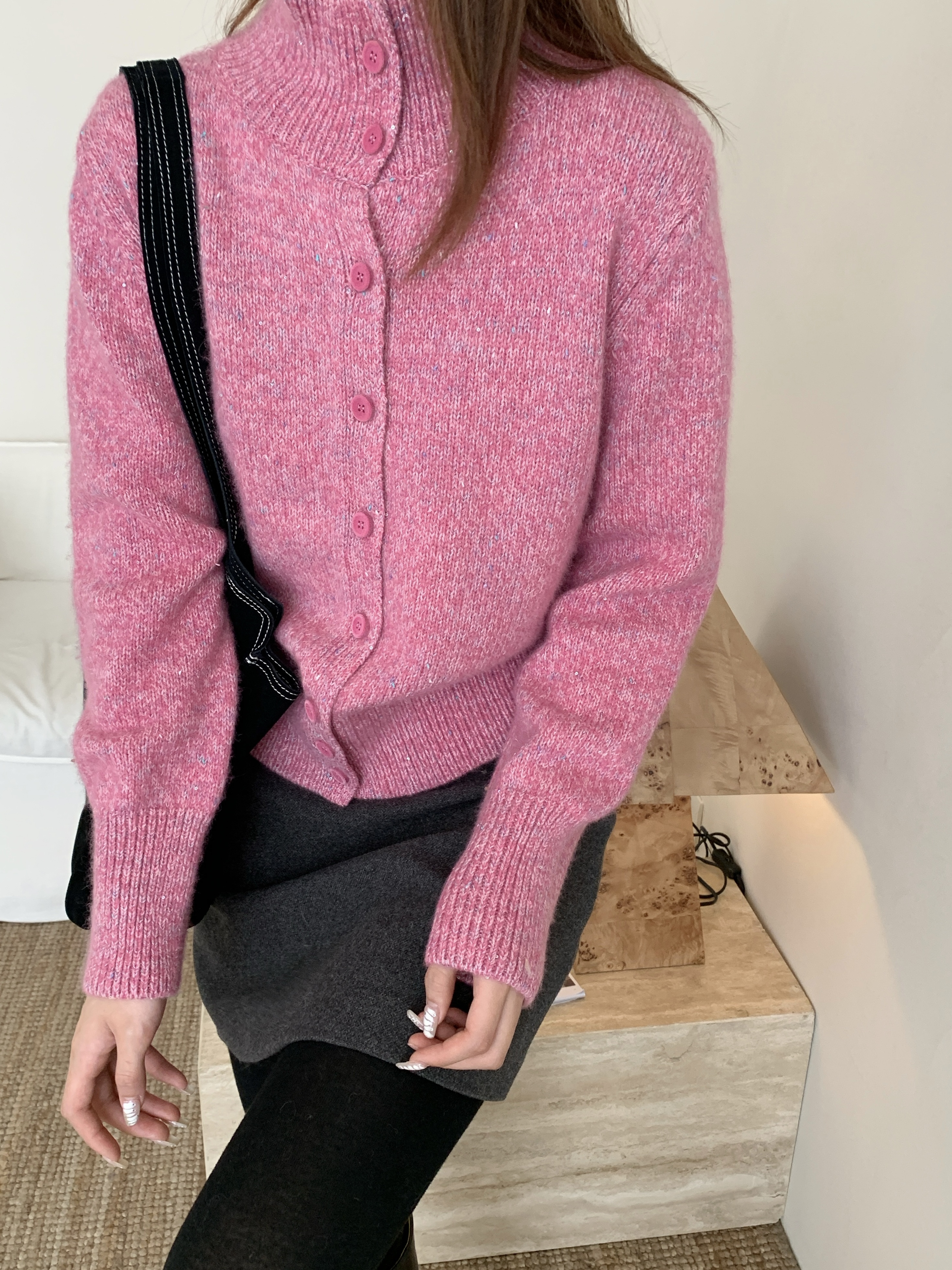 【潘潘.988825】秋冬新款加厚半高领长袖休闲针织厚款开衫外套