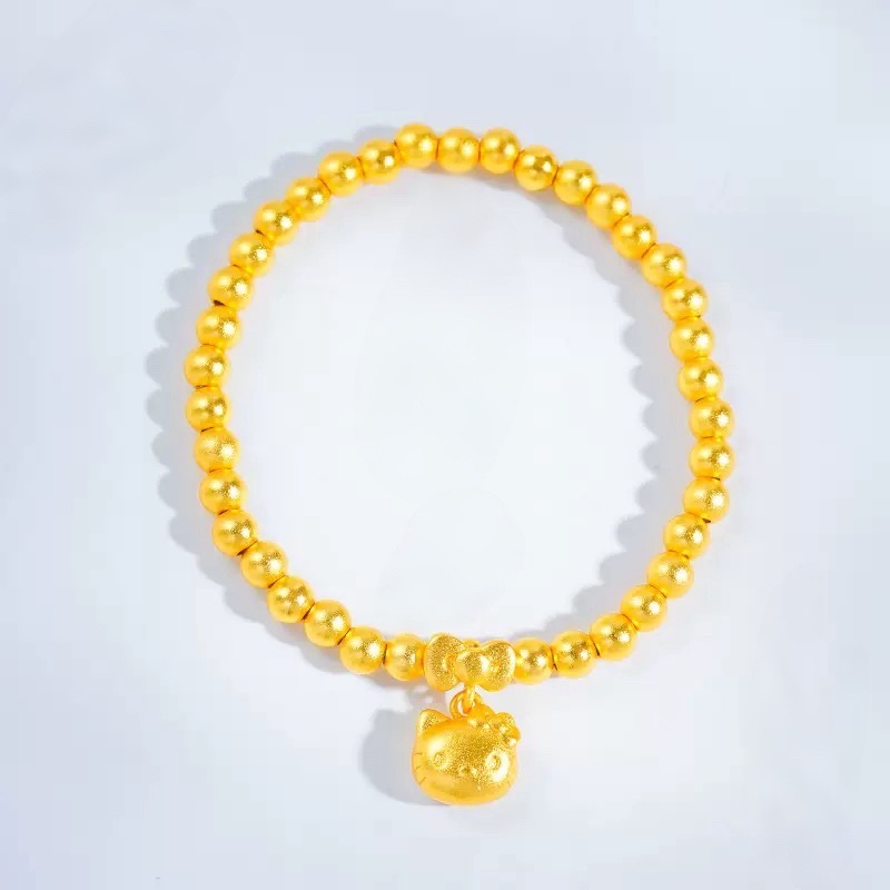 铜合金手链 【043】蝴蝶结KITTY猫圆珠手链手工编织手串