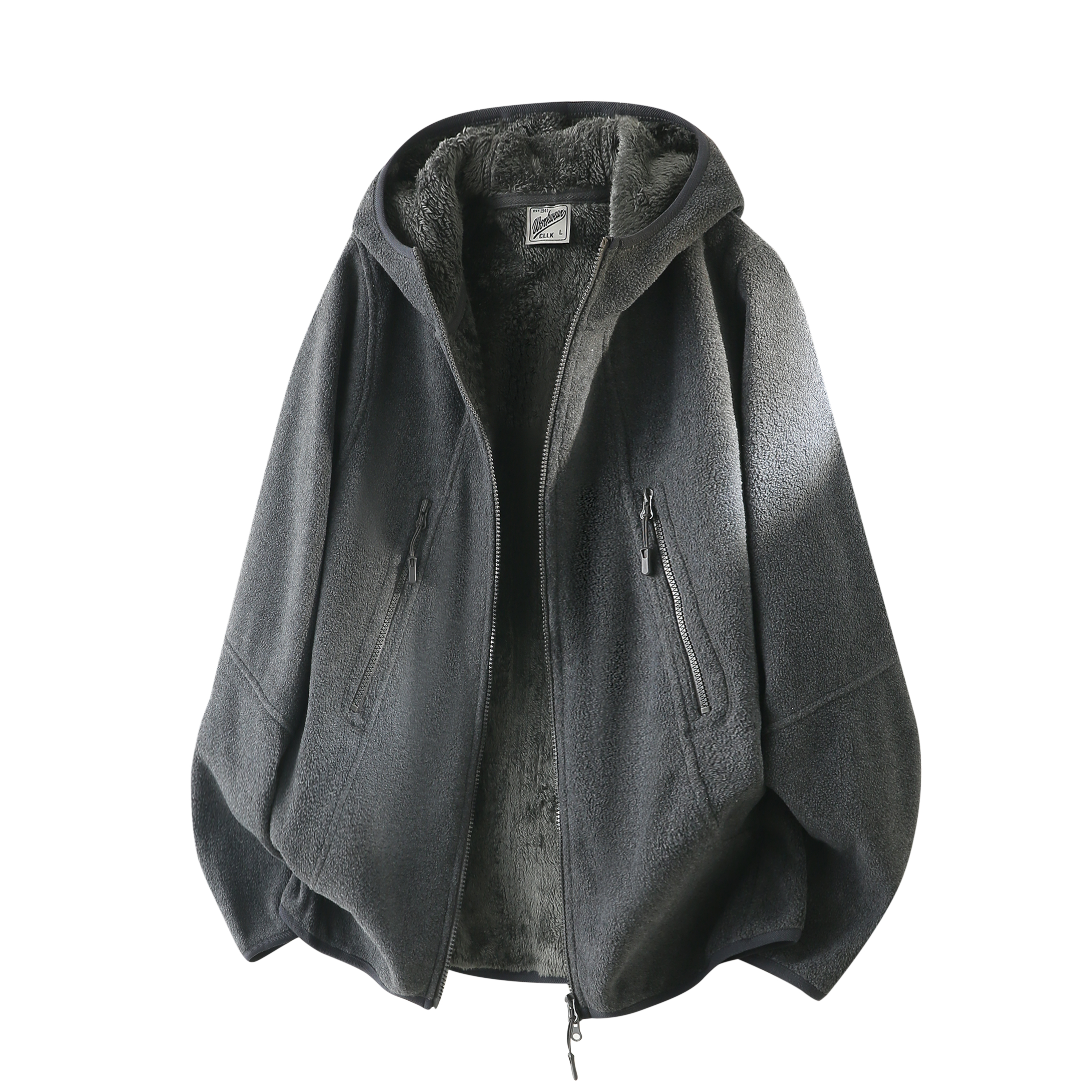 新款男女通穿加绒加厚连帽外套双拉头防风拉链上衣保暖-2579