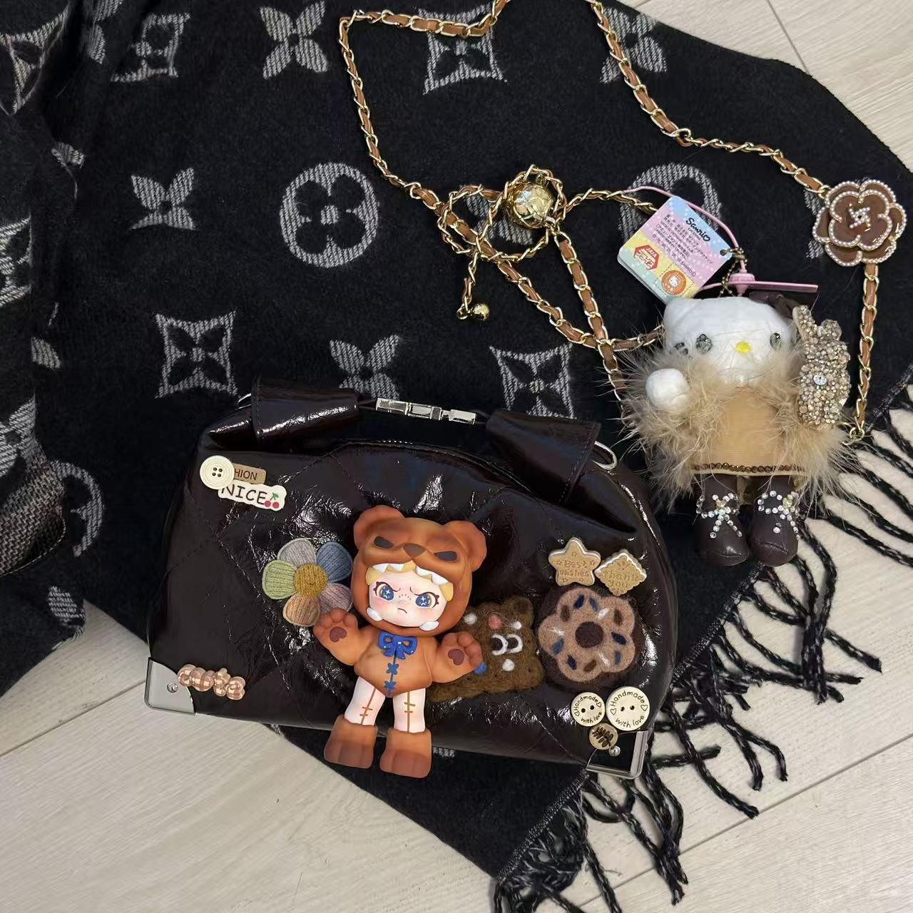 原创手工设计潮玩 韩系轻奢小众设计咖色饭盒包