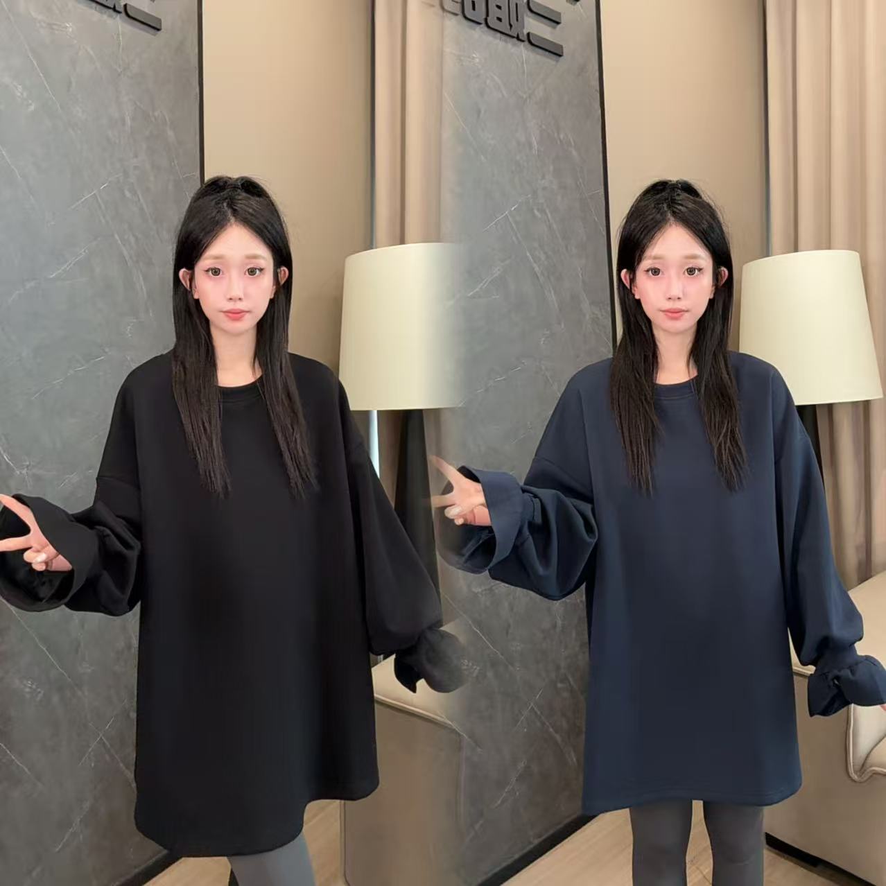 二姐的宝藏秋款上新慵懒风高级感花瓣袖设计纯色圆领卫衣#25329