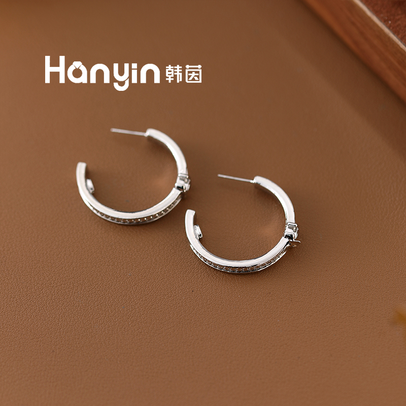 铜合金耳饰 925银针气质光面小香风C形耳钉AAA