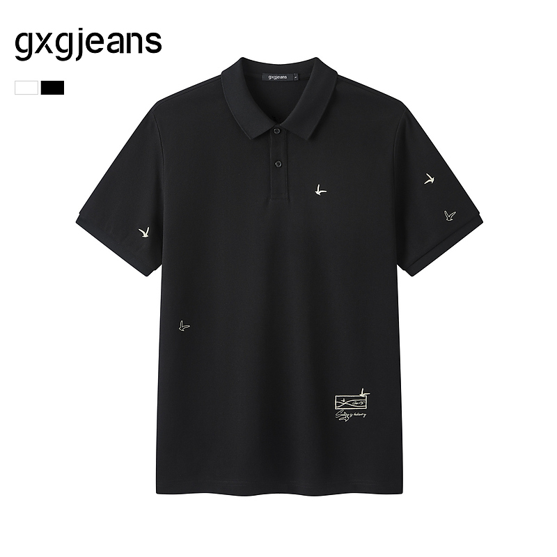 gxg.jeans男装 多色满身刺绣休闲时尚基础翻领短袖polo衫25夏新品