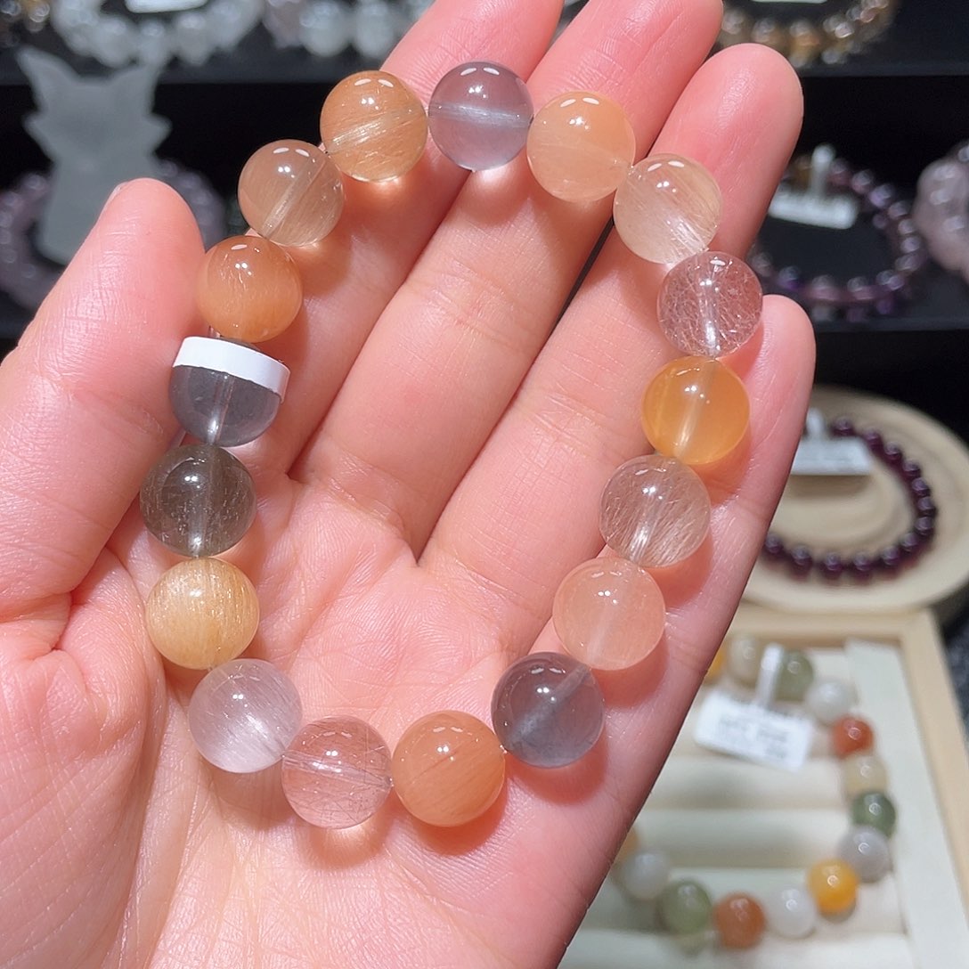 水晶手链未镶嵌兔毛手链，晶体通透