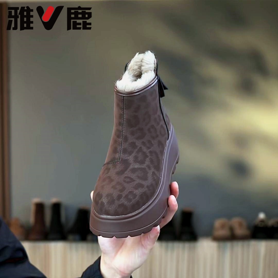 V/雅鹿【25672】 厚底加绒豹纹勃肯鞋加绒雪地靴2025冬季新款女鞋