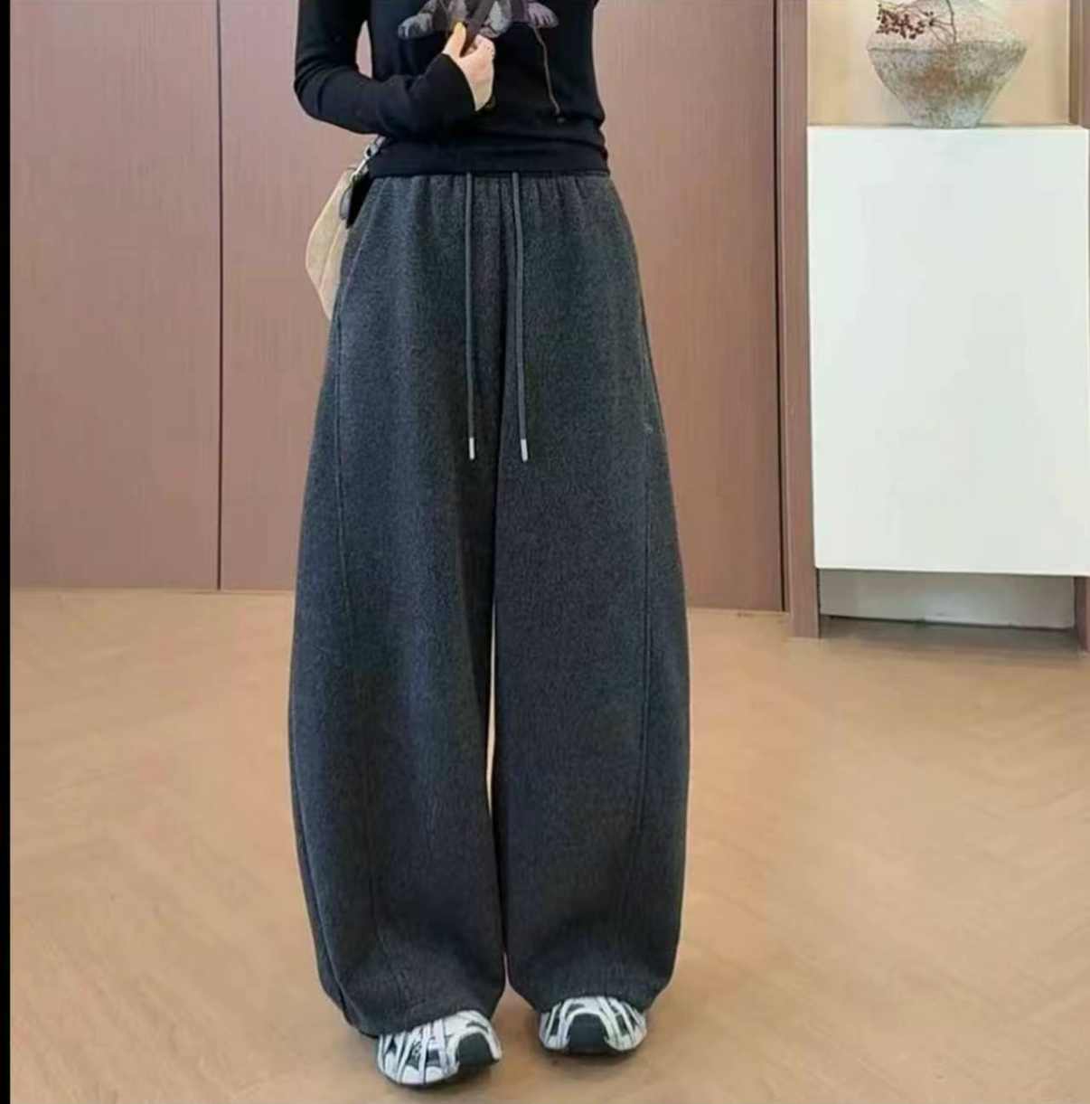 【正版原版➕高货品质】羊绒毛呢冬加绒加厚阔腿裤女高腰垂感弯刀裤