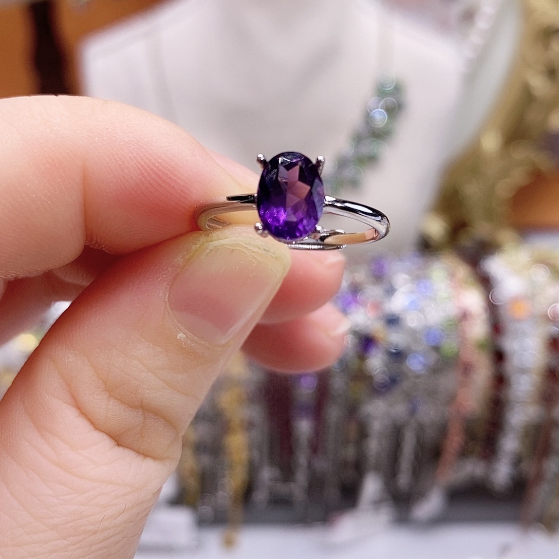 紫晶戒指银S925镶嵌高**水