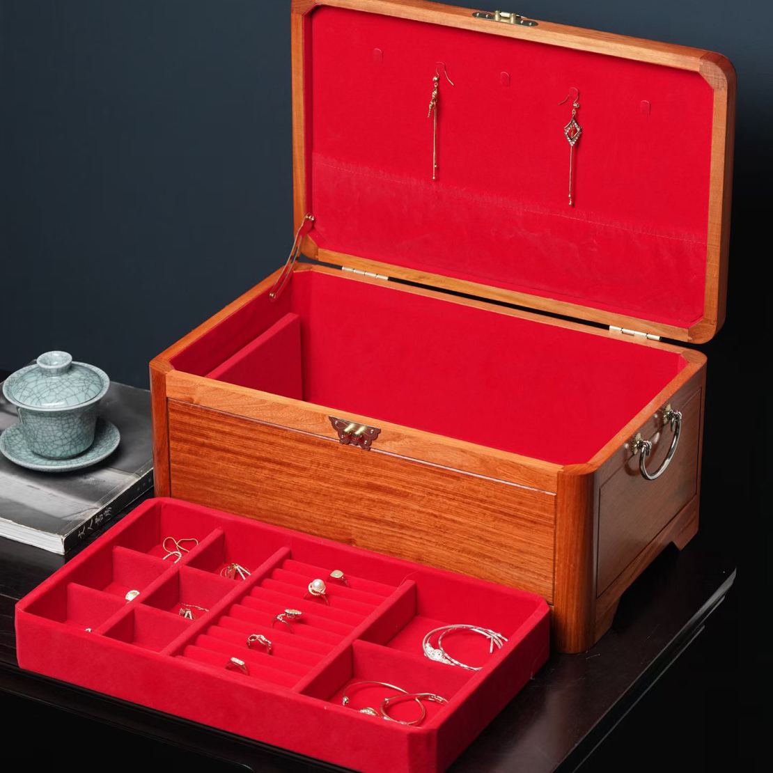 首饰盒/箱 大容量婚礼复古礼品盒木质首饰盒实木文玩盒子收纳盒