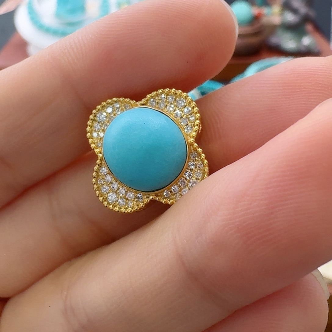 绿松石18K金镶嵌珠宝半成品