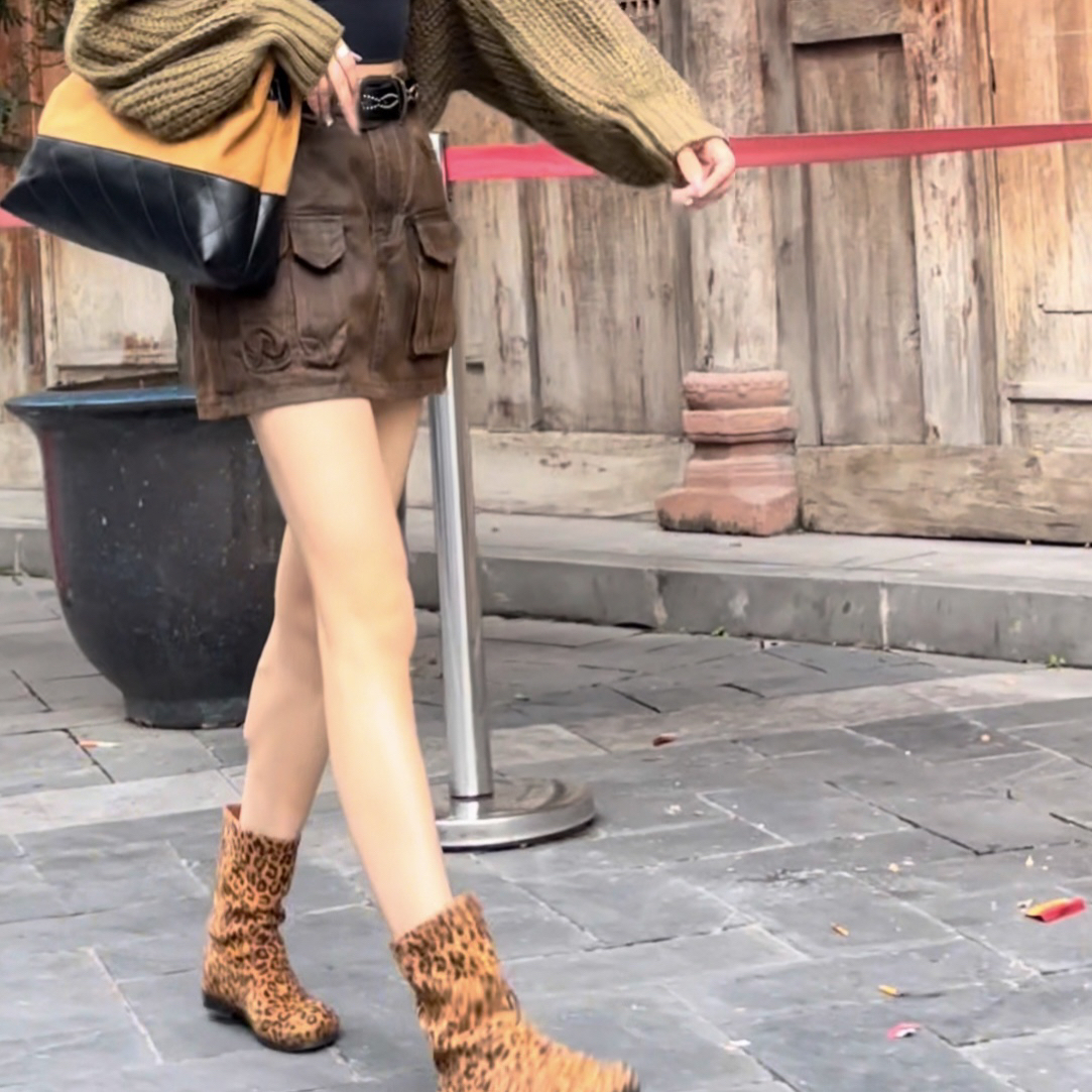 美式辣妹高腰显瘦防走光咖色工装半身短裙