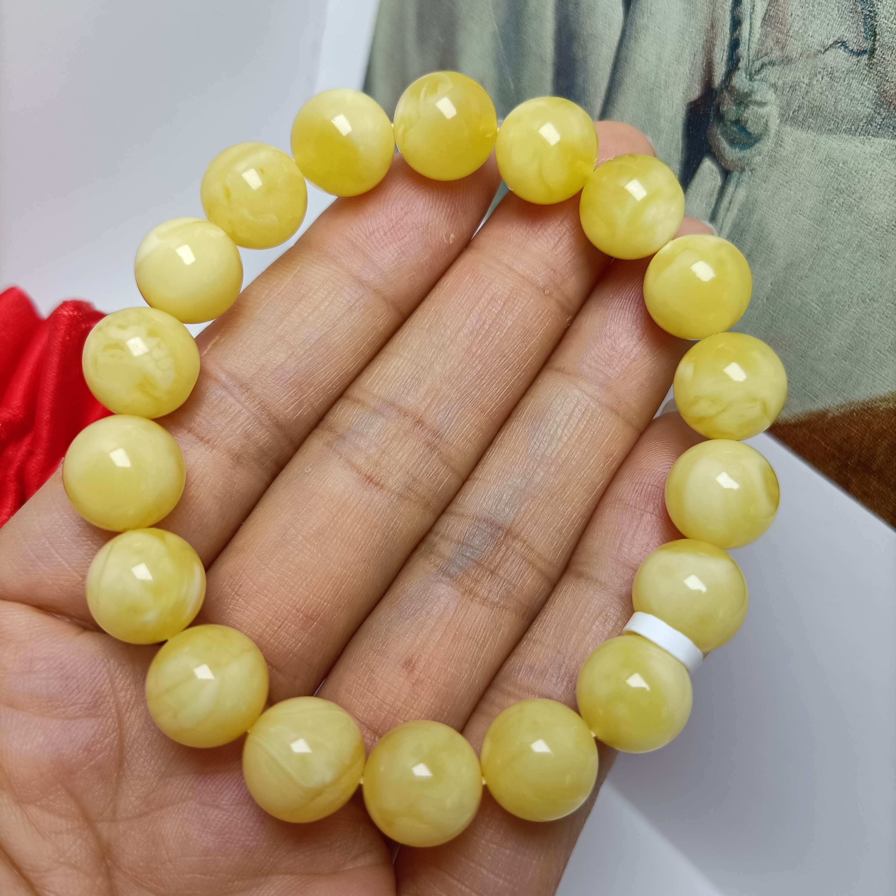 10+蜜蜡浓润圆珠手串~天然俄料黄白相间易氧化品质~蜡浓色艳~4979