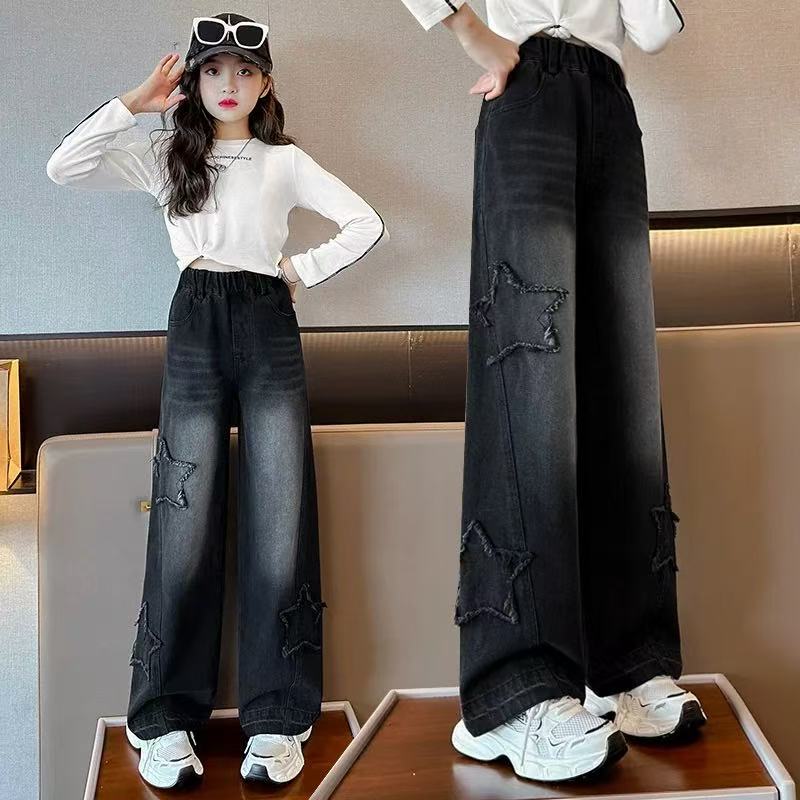 女童牛仔裤春秋款2025洋气新款中大童时髦显瘦阔腿裤秋装儿童裤子