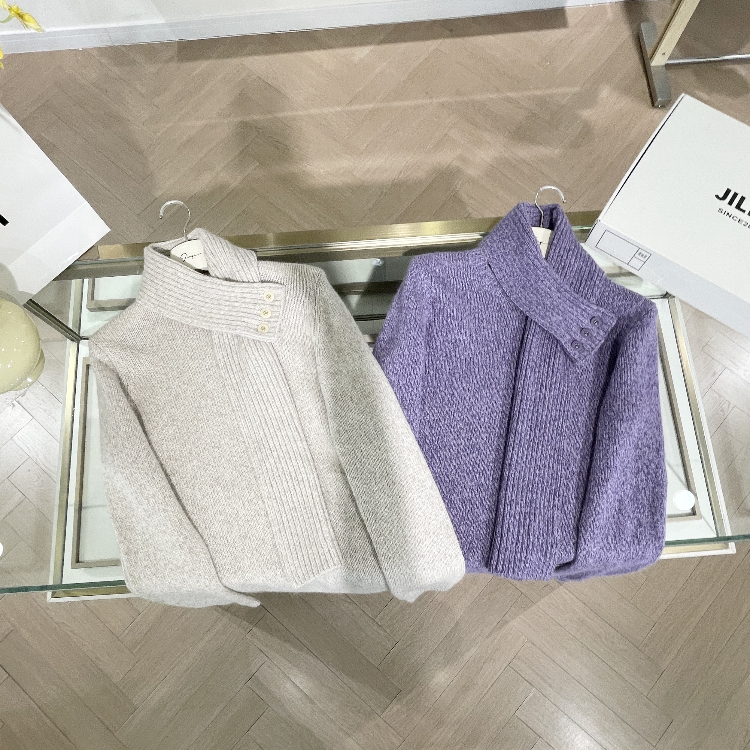  JILLYI【鸢尾双色】双色围巾领时尚针织衫秋季少女气质百搭