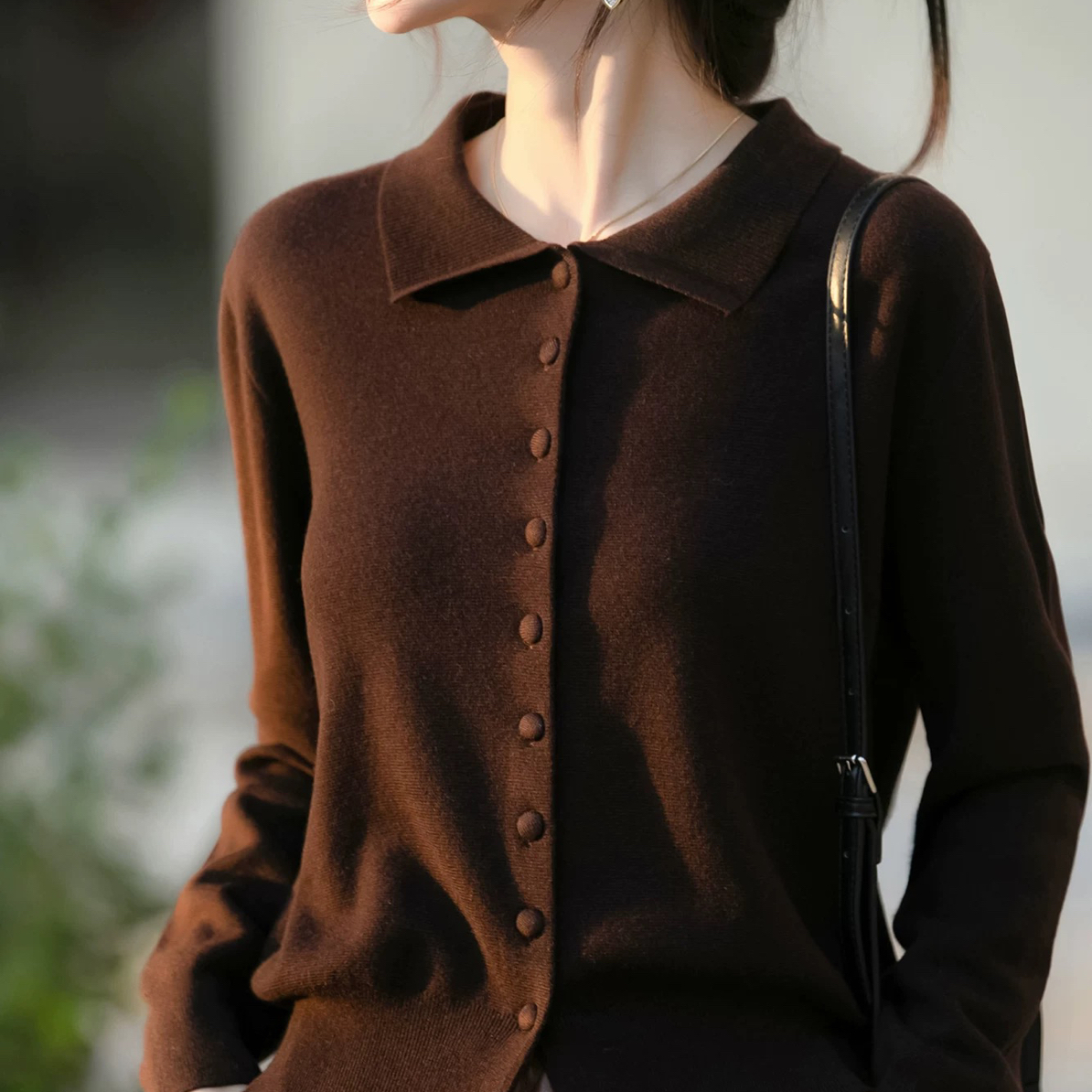 纯色显瘦翻领针织开衫长袖显瘦保暖外套6802